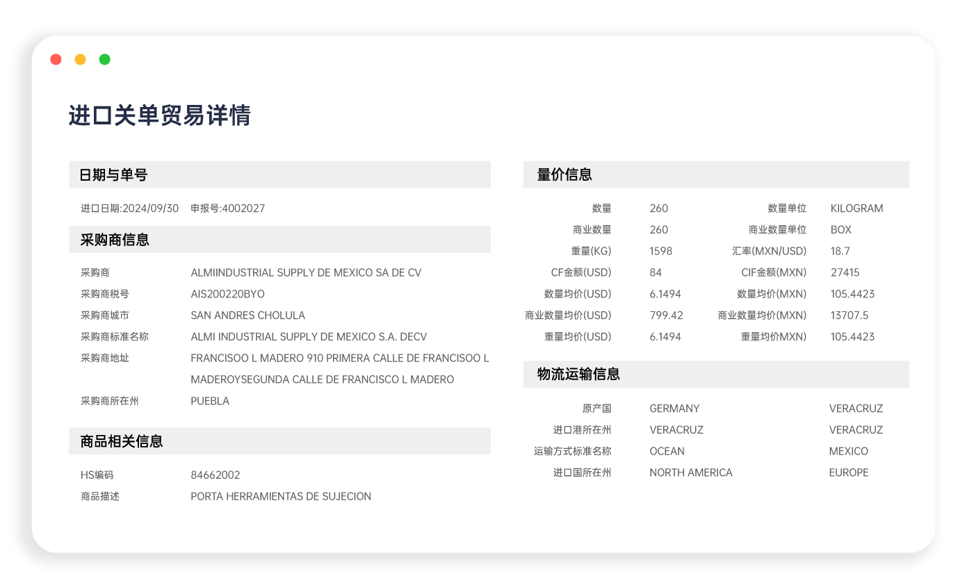 进口关单贸易详情