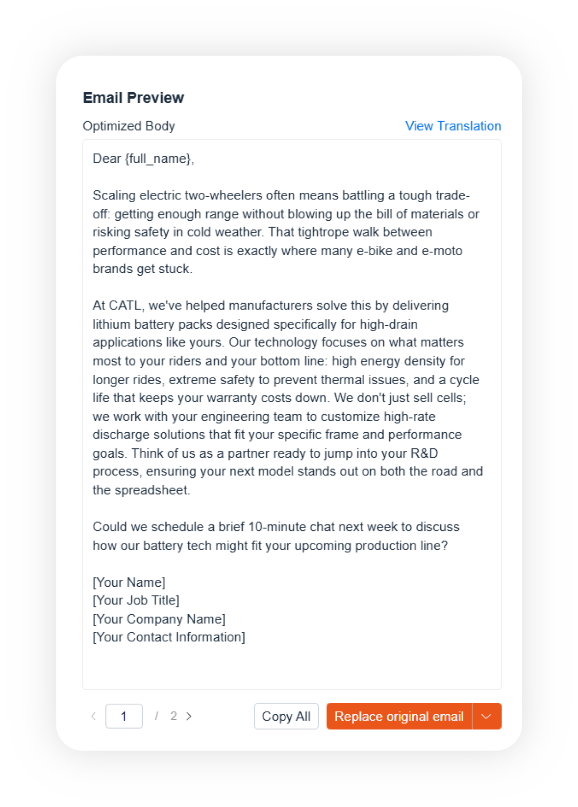 Personalized email preview