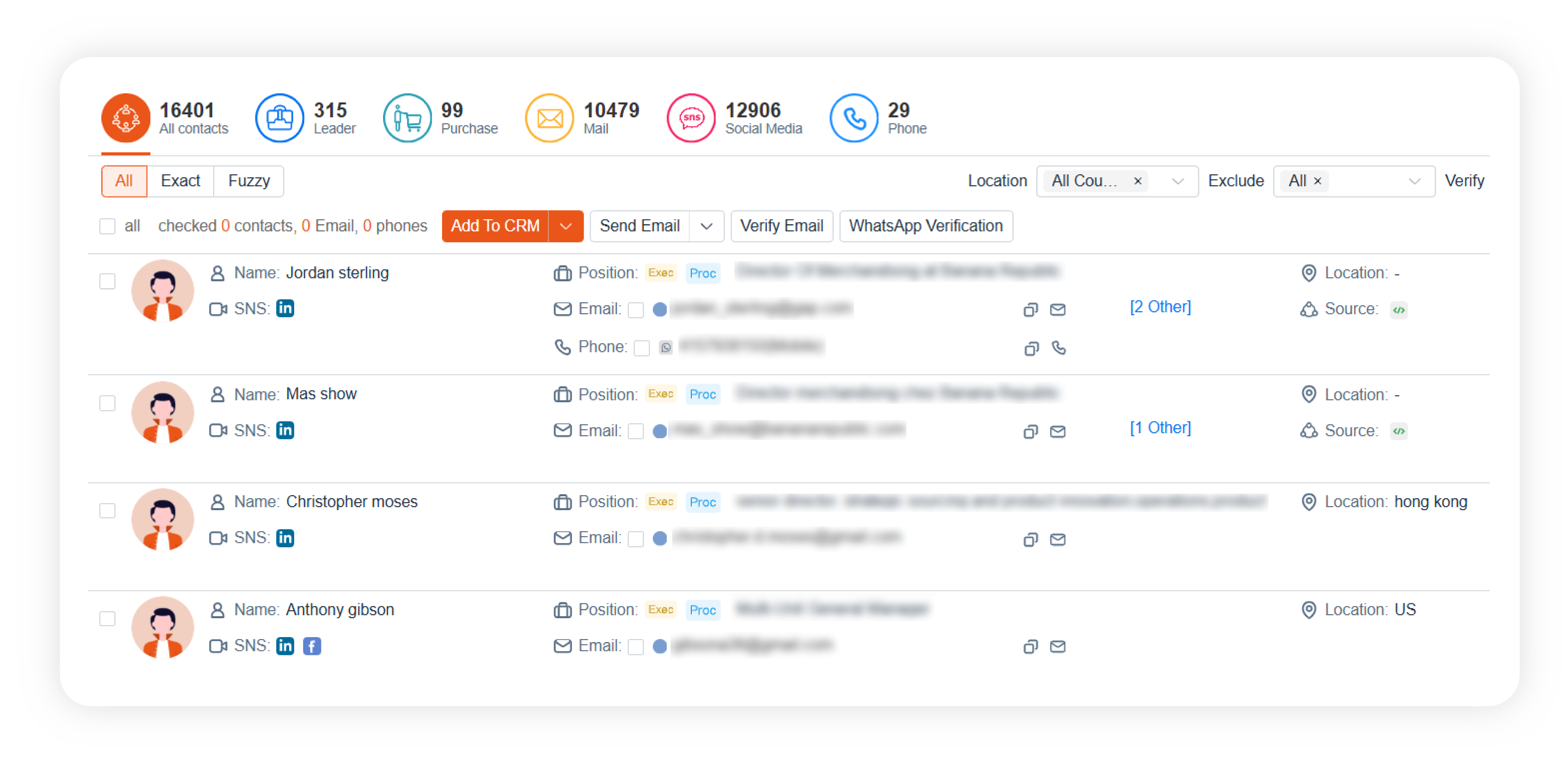 Verified business contact list