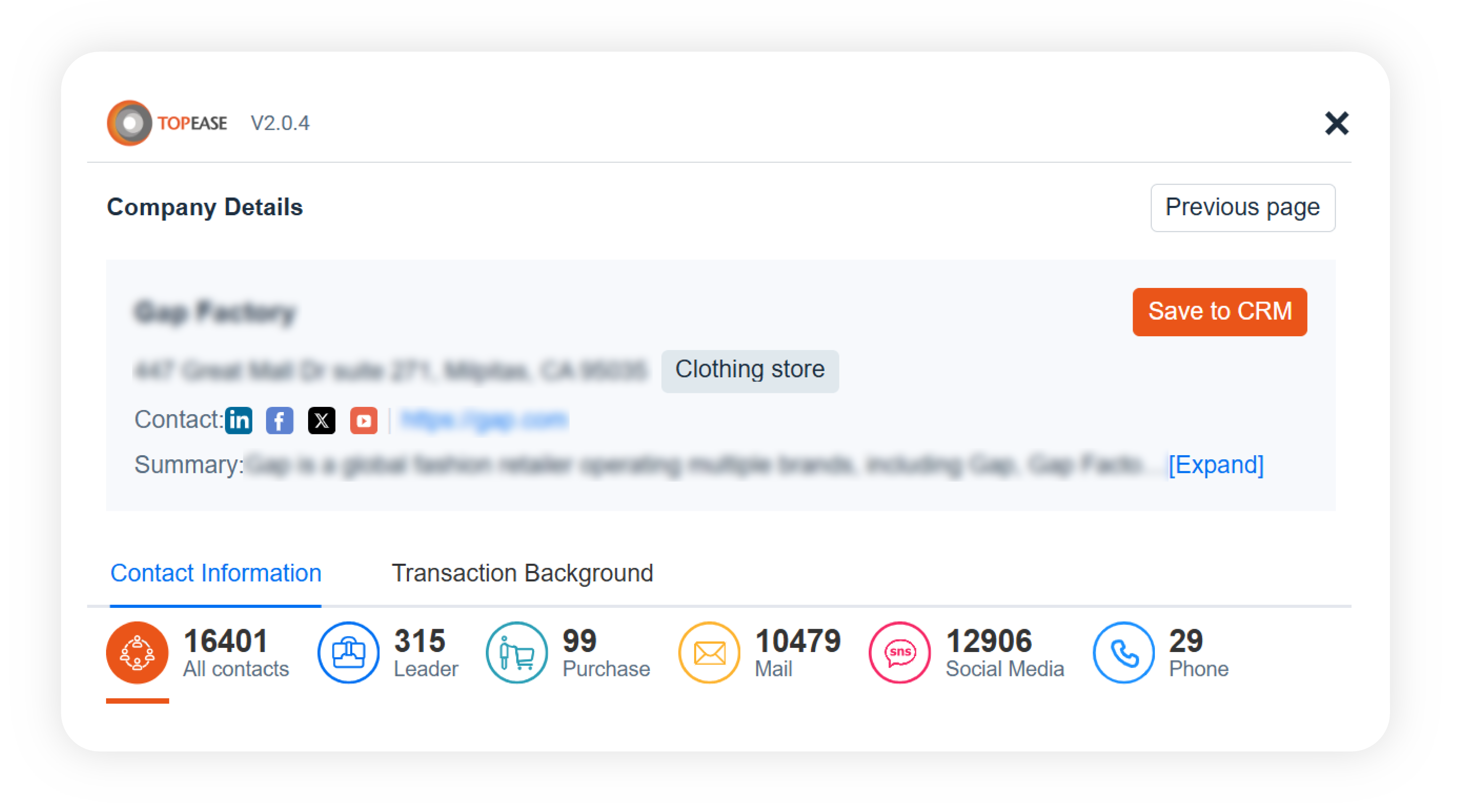 Company contact details browser extension